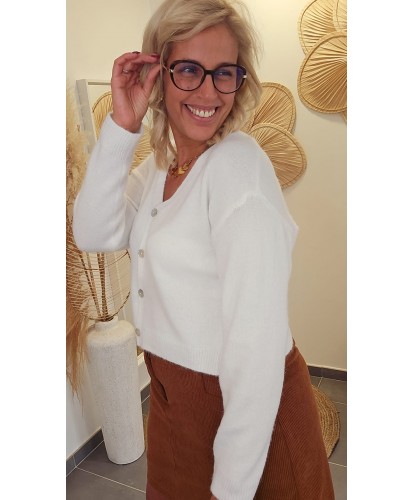 Cardigan Doux Rose Blanc - Alma