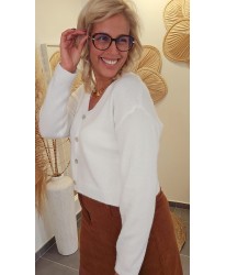Cardigan Doux Rose Blanc - Alma