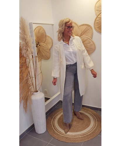 Gilet Long Ecru Fleurs en...