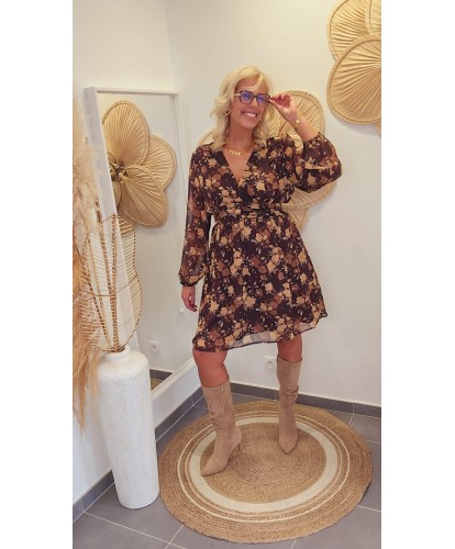 Robe Fleurie Marron - Aria