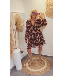 Robe Fleurie Marron - Aria
