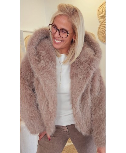 Veste Capuche Fausse Fourrure Beige - Fanny