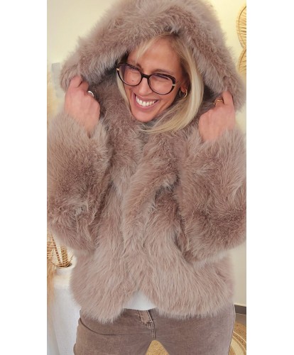 Veste Capuche Fausse Fourrure Beige - Fanny