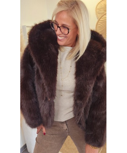 Veste Capuche Fausse Fourrure Chocolat - Fanny