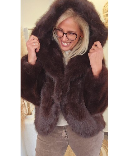 Veste Capuche Fausse Fourrure Chocolat - Fanny
