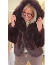 Veste Capuche Fausse Fourrure Chocolat - Fanny