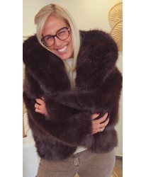 Veste Capuche Fausse Fourrure Chocolat - Fanny