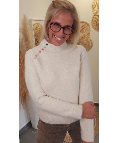 Pull Doux Ecru à Détails...