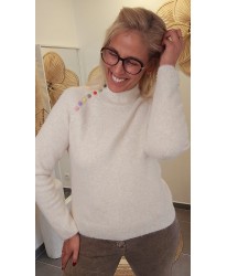 Pull Doux Ecru à Détails Colorés - Leane