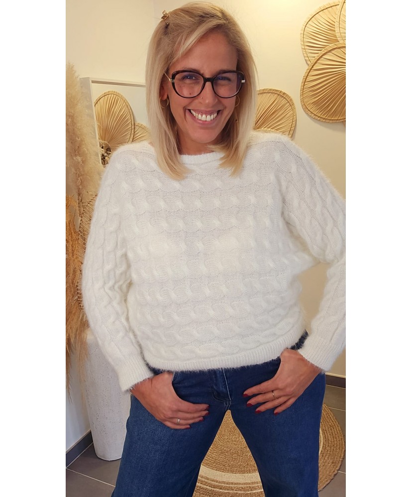 Pull Fluffy Torsadé Blanc - Lucile