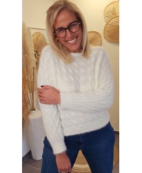 Pull Fluffy Torsadé Blanc - Lucile