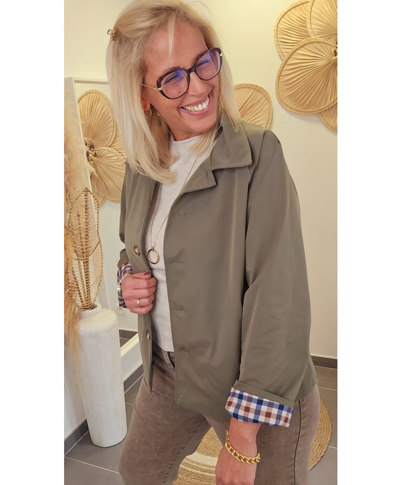 Veste Courte Kaki à Revers Imprimés - Agathe