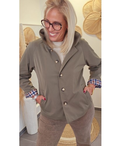 Veste Courte Kaki à Revers Imprimés - Agathe