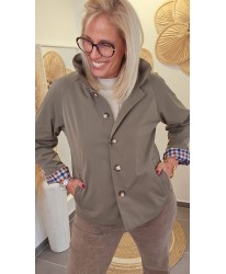 Veste Courte Kaki à Revers Imprimés - Agathe