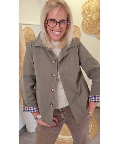 Veste Courte Kaki à Revers Imprimés - Agathe