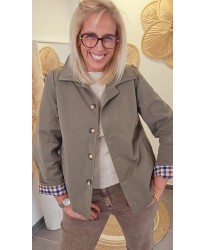 Veste Courte Kaki à Revers Imprimés - Agathe