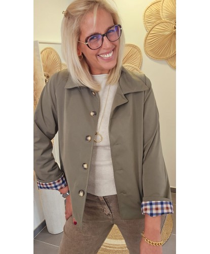 Veste Courte Kaki à Revers Imprimés - Agathe