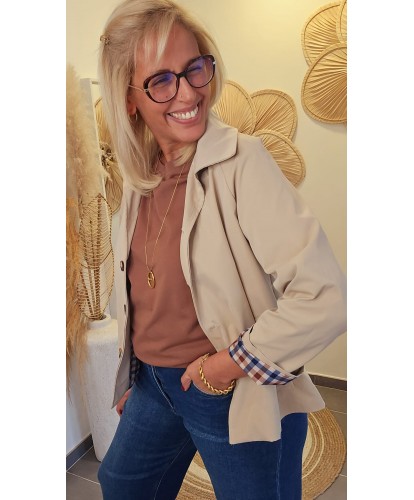 Veste Courte Beige à Revers...