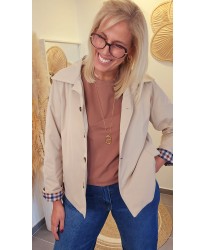 Veste Courte Beige à Revers Imprimés - Agathe