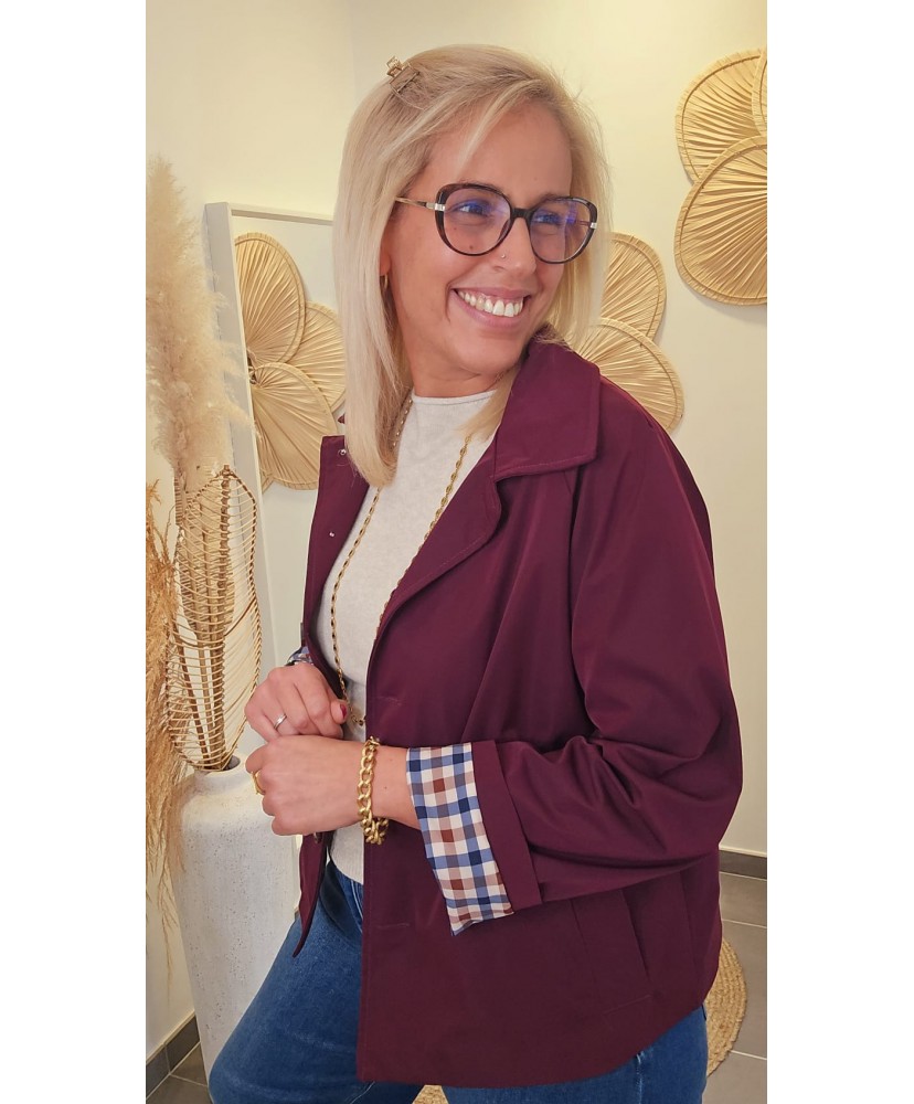 Veste Courte Burgundy à Revers Imprimés - Agathe