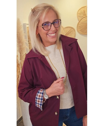 Veste Courte Burgundy à Revers Imprimés - Agathe