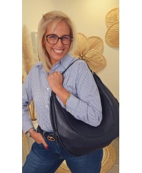 Sac d'Italie Cuir Bleu Marine Hobo Chic