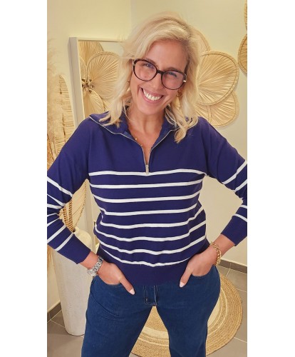 Polo Bleu Marin Blanc Chic - Lena