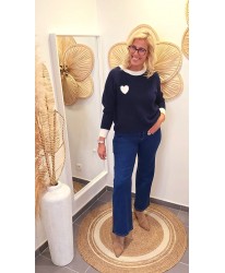 Pull Fluffy Marine "Cœur Blanc" - Alice