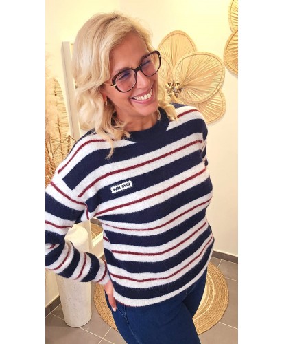 Pull Moderne Fluffy Rayé -...