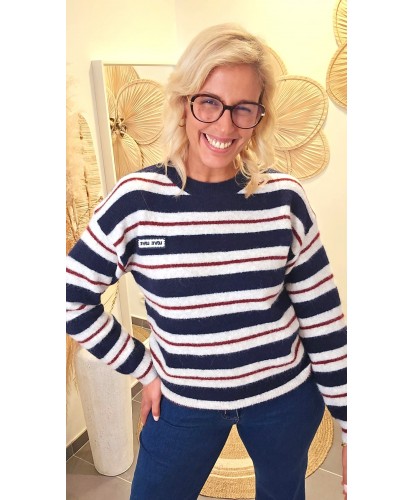 Pull Moderne Fluffy Rayé - Melina