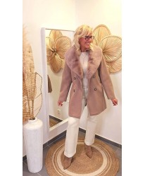 Manteau Ceinturé Col Fourrure Amovible - Alexa