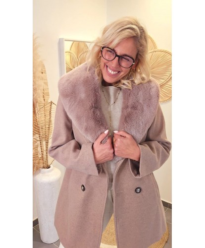 Manteau Ceinturé Col Fourrure Amovible - Alexa