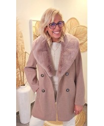 Manteau Ceinturé Col Fourrure Amovible - Alexa