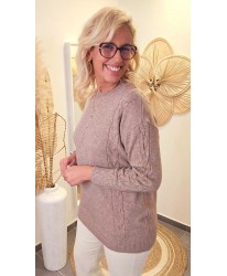 Pull Taupe 2-en-1 Col Roulé Amovible - Lili
