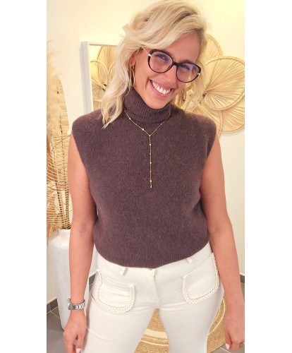Pull Chocolat Sans Manches & 52% Alpaga - Eve