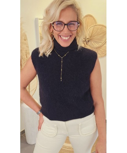 Pull Noir Sans Manches & 52% Alpaga - Eve