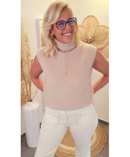 Pull Beige Sans Manches & 52% Alpaga - Eve