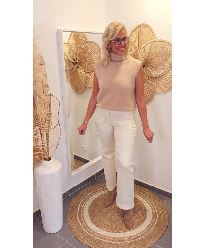 Pull Beige Sans Manches & 52% Alpaga - Eve