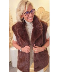 Gilet Chocolat Sans Manches Fausse Fourrure - Melina