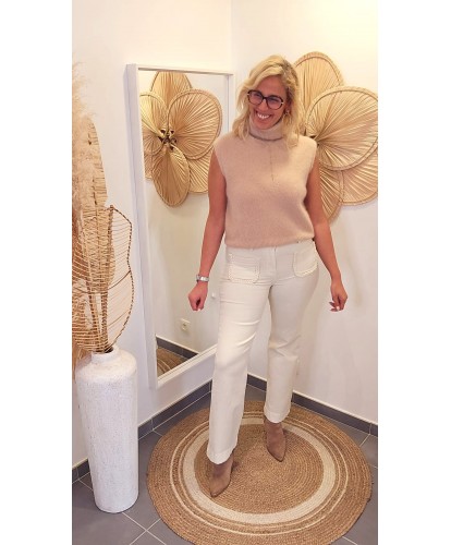 Jeans Droit Beige & Poche...