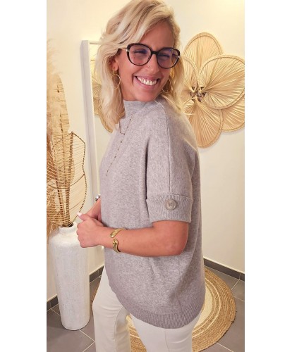 Pull Taupe Oversize Manches Courtes & Lurex - Carla
