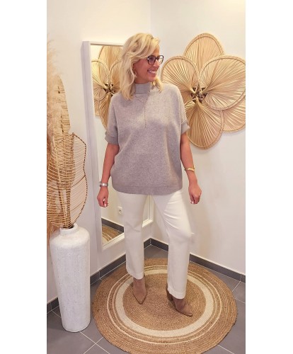 Pull Taupe Oversize Manches Courtes & Lurex - Carla