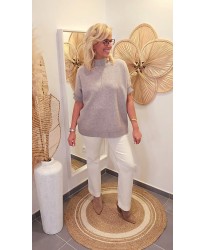 Pull Taupe Oversize Manches Courtes & Lurex - Carla
