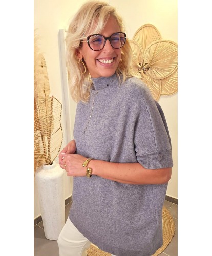 Pull Gris Oversize Manches Courtes & Lurex - Carla