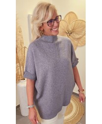 Pull Gris Oversize Manches Courtes & Lurex - Carla