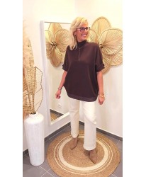 Pull Chocolat Oversize Manches Courtes & Lurex - Carla