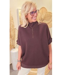 Pull Chocolat Oversize Manches Courtes & Lurex - Carla