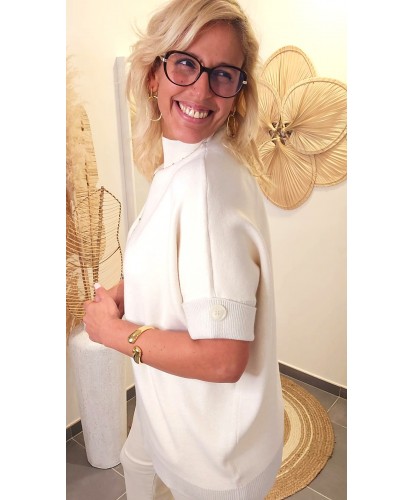 Pull Ecru Oversize Manches Courtes & Lurex - Carla