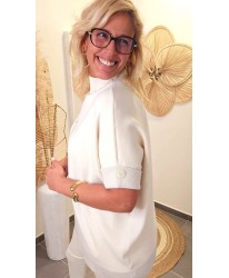 Pull Ecru Oversize Manches Courtes & Lurex - Carla