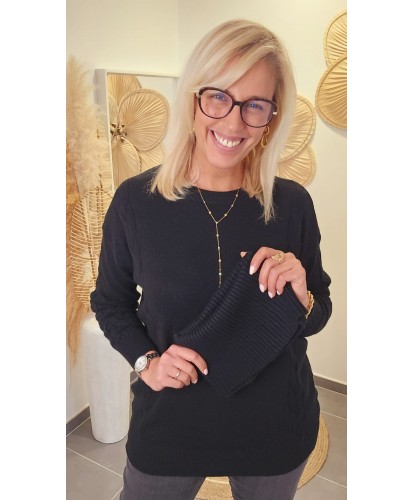 Pull Noir 2-en-1 Col Roulé Amovible - Lili